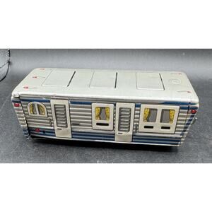 Vintage 1950s MRK Tin Litho Pull Behind Camper Trailer Toy Made In Japan -T27